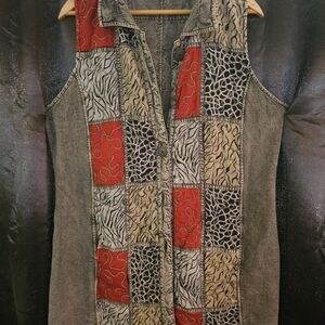 Reversible Patchwork Vest Boho Hippie Eclectic Art-to-Wear XL